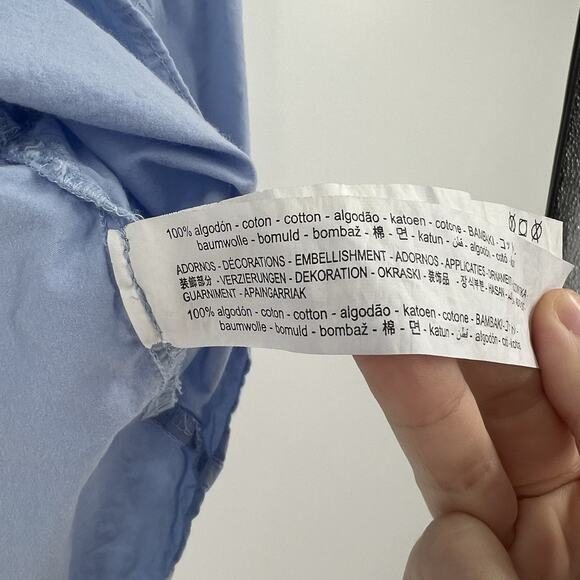 Zara Blue Cotton Top Crochet Eyelet Lace Floral Cutout Puff Sleeve Size Small - Picture 9 of 9